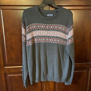 Chaps Charcoal and Burgundy Patterned Crewneck Sweater